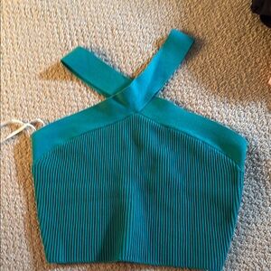 Babaton Blue Ribbed Asymmetrical Tank Top